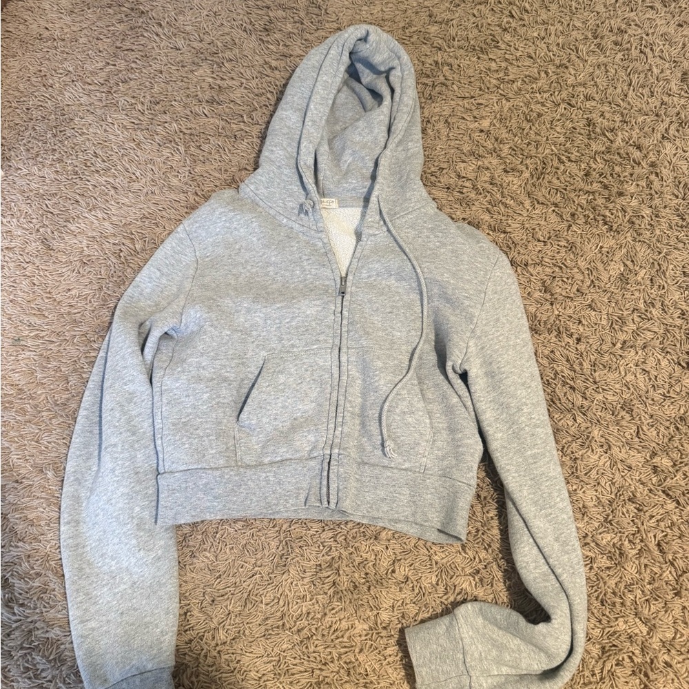 John gault grey cropped zip up hoodie